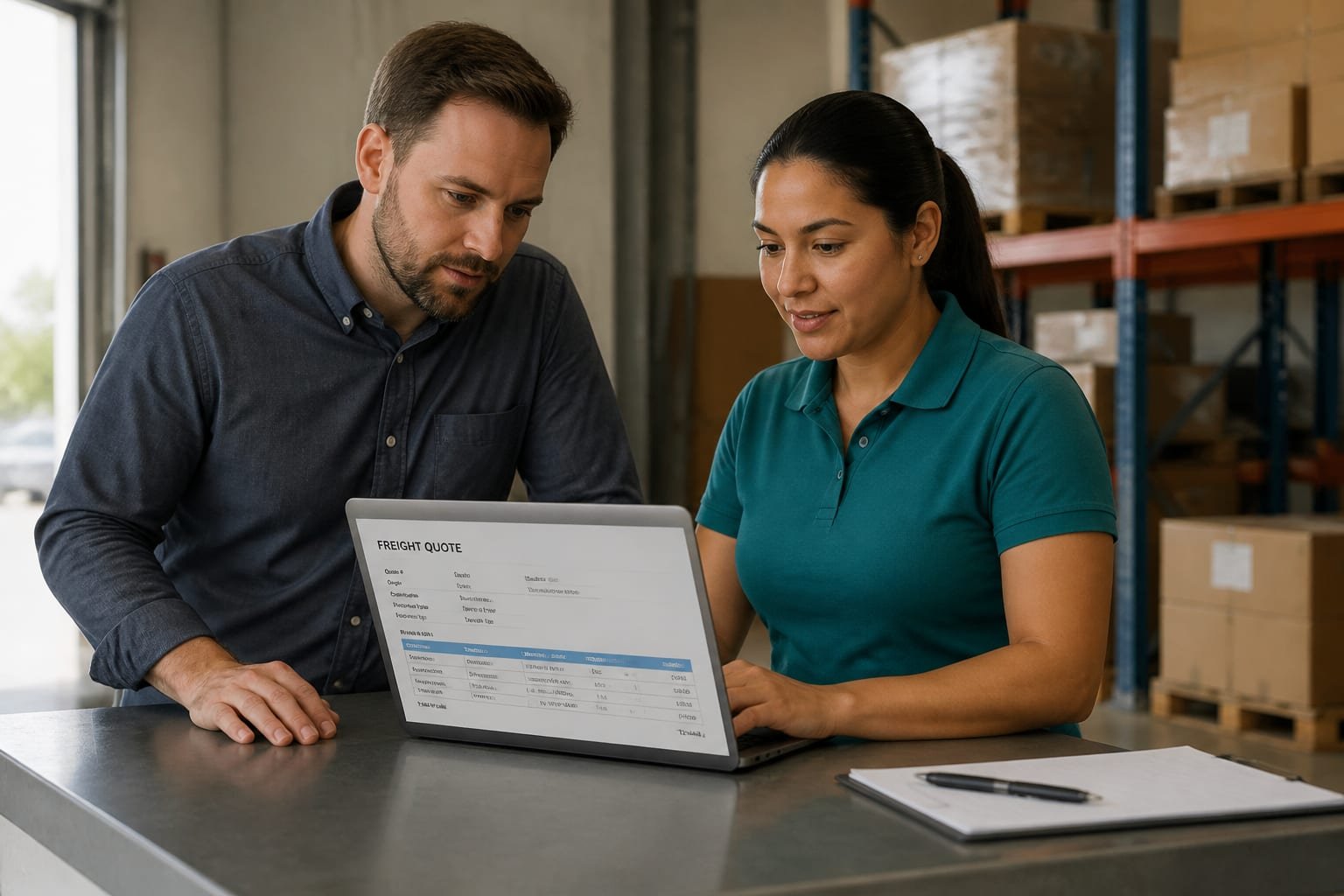 PalletsBay team reviewing a freight quote with a buyer