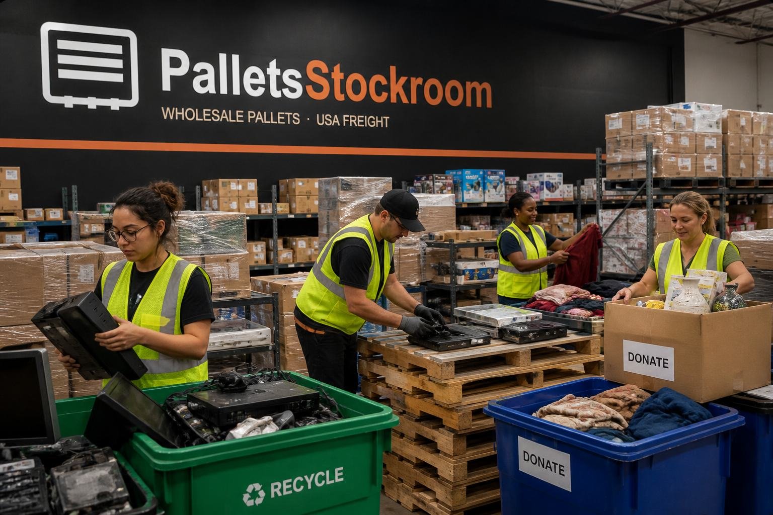 Stockroom floor with wholesale merchandise pallets