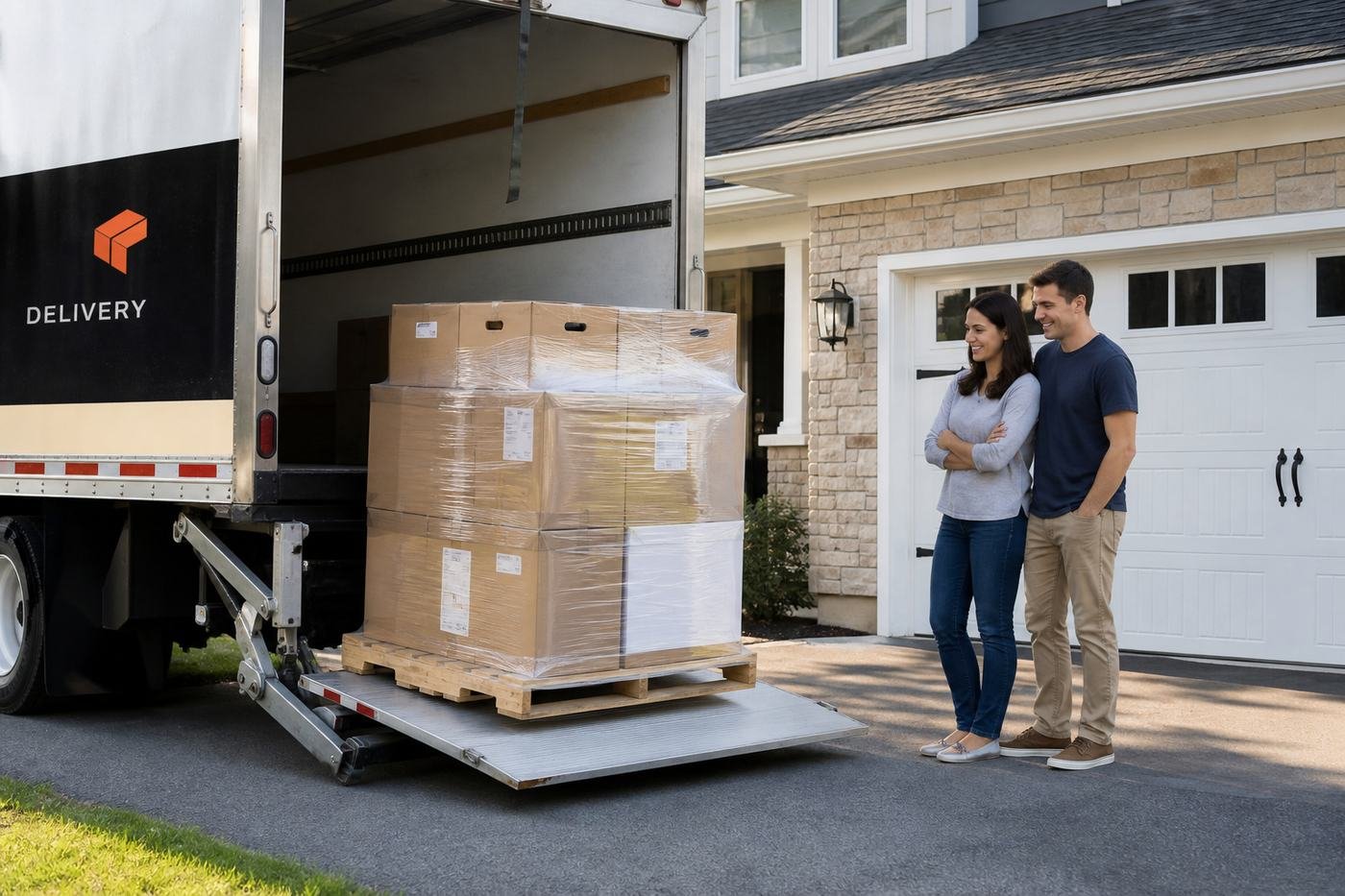 Residential pallet delivery on a driveway