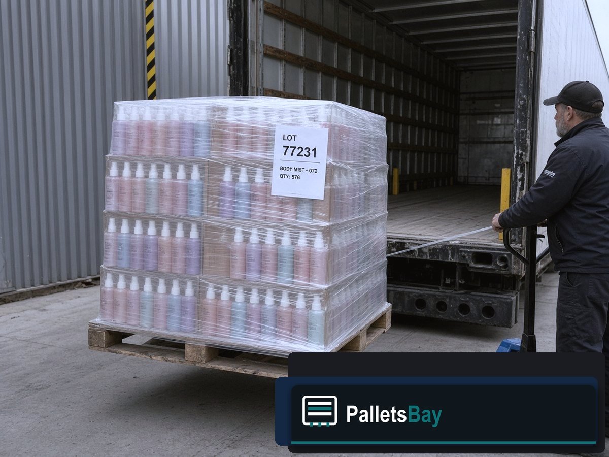 Body Mist Fragrance Pallets — Dock staging before freight