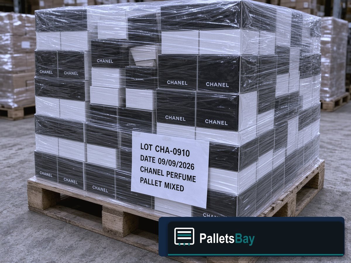 Chanel Perfume Pallets — Lot inventory — boxed fragrance on the skid
