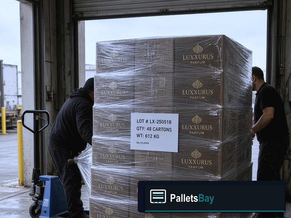 Designer & Arabic Perfume Pallets — Dock staging before freight