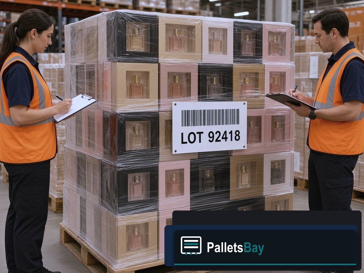 Designer Perfume Pallets — Lot inventory — boxed fragrance on the skid