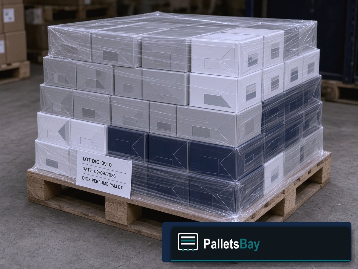 Dior Perfume Pallets — Lot inventory — boxed fragrance on the skid