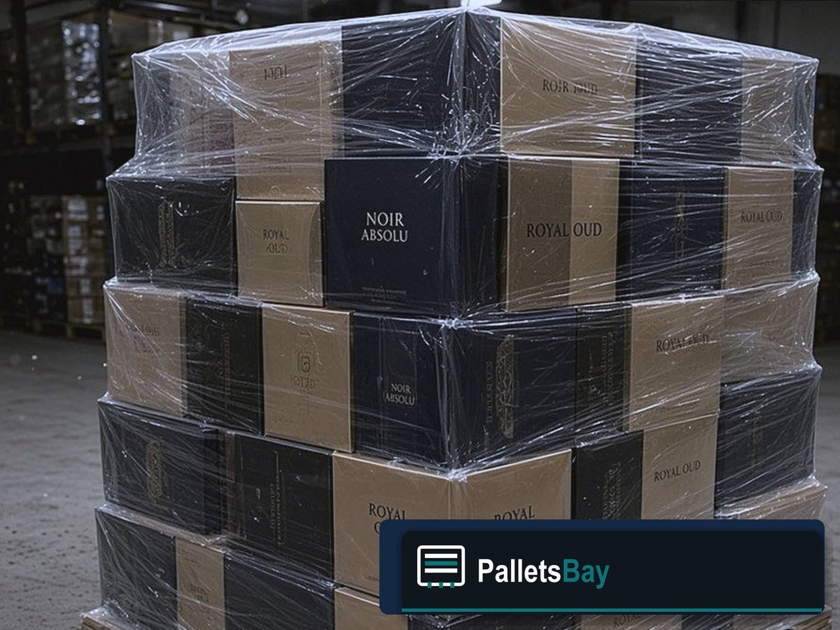 High-End Designer Fragrance Pallets — Lot inventory — boxed fragrance on the skid