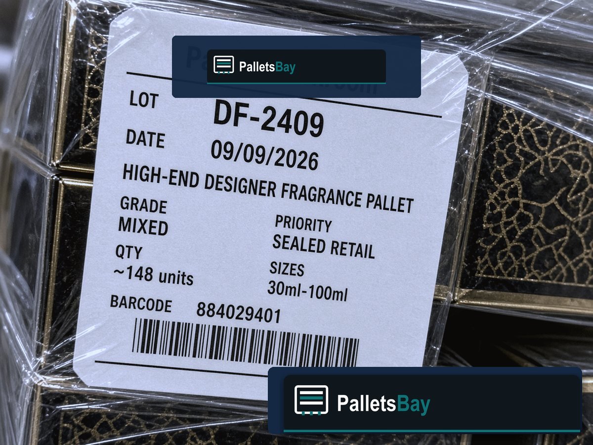 High-End Designer Fragrance Pallets — Lot ticket and wrap detail