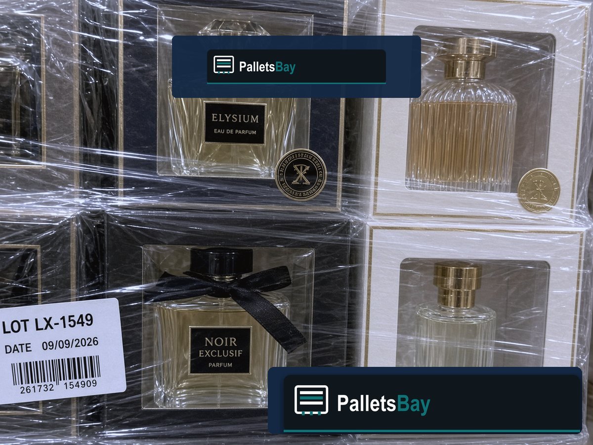Luxury Mixed Perfume Pallet — LOT LX-1549 — Dock staging before freight