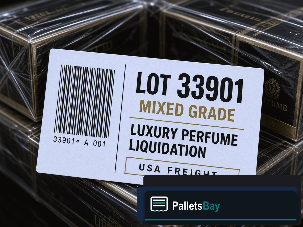 Luxury Perfume Liquidation Pallets — Lot ticket and wrap detail