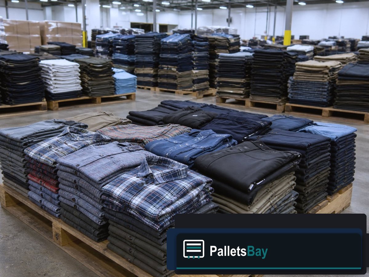 Men's Clothing Pallets — Dock staging before freight