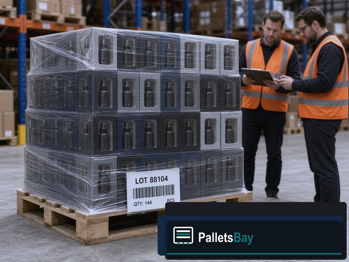 Men’s Cologne Pallets — Lot inventory — boxed fragrance on the skid