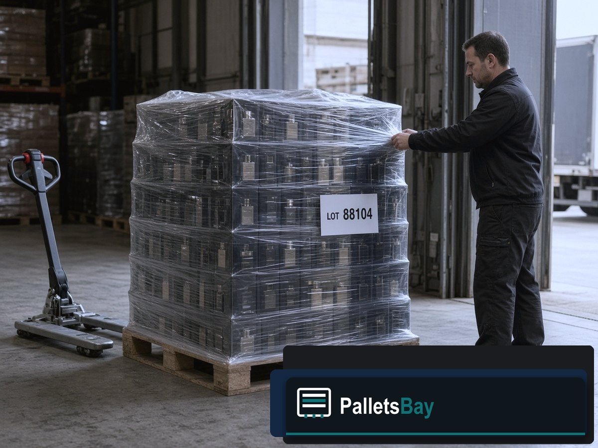 Men’s Cologne Pallets — Dock staging before freight