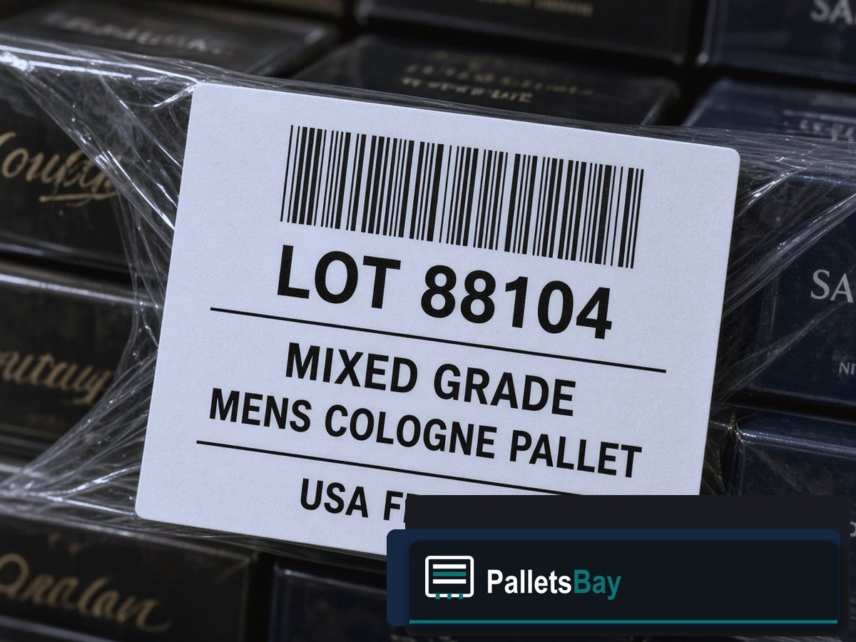 Men’s Cologne Pallets — Lot ticket and wrap detail