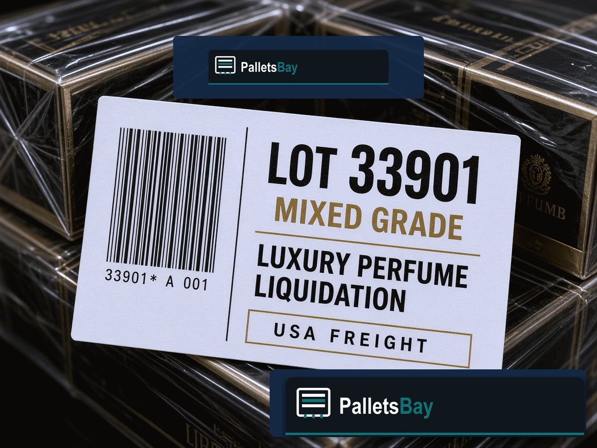 Mixed Luxury Fragrance Assortment Pallets — Lot ticket and wrap detail