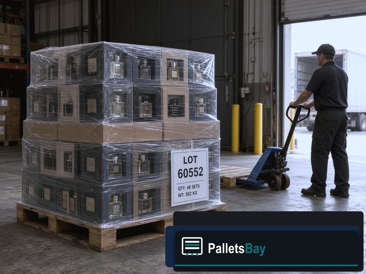 Perfume Gift Set Pallets — Dock staging before freight