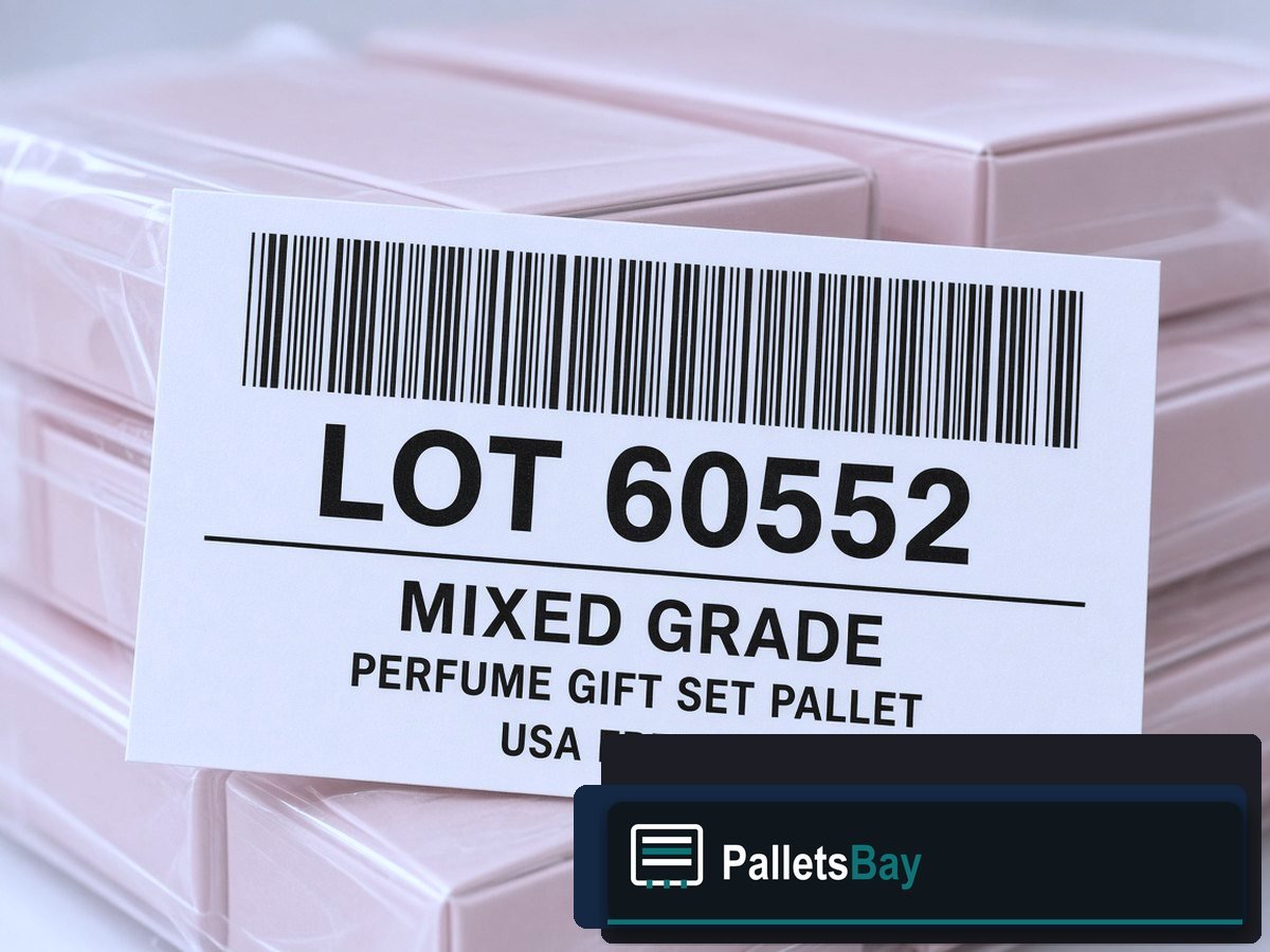 Perfume Gift Set Pallets — Lot ticket and wrap detail