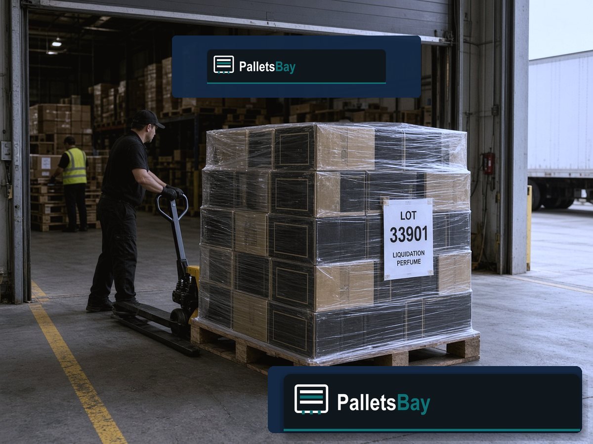 Prada Perfume Pallets — Dock staging before freight