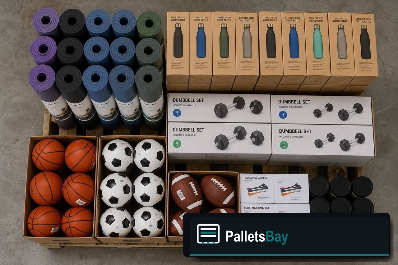 Sporting Goods Pallets — Pallet inventory close-up