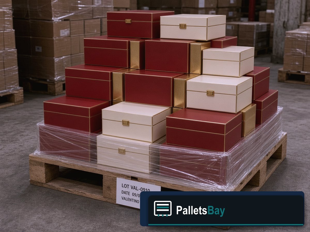 Valentino Perfume Pallets — Lot inventory — boxed fragrance on the skid
