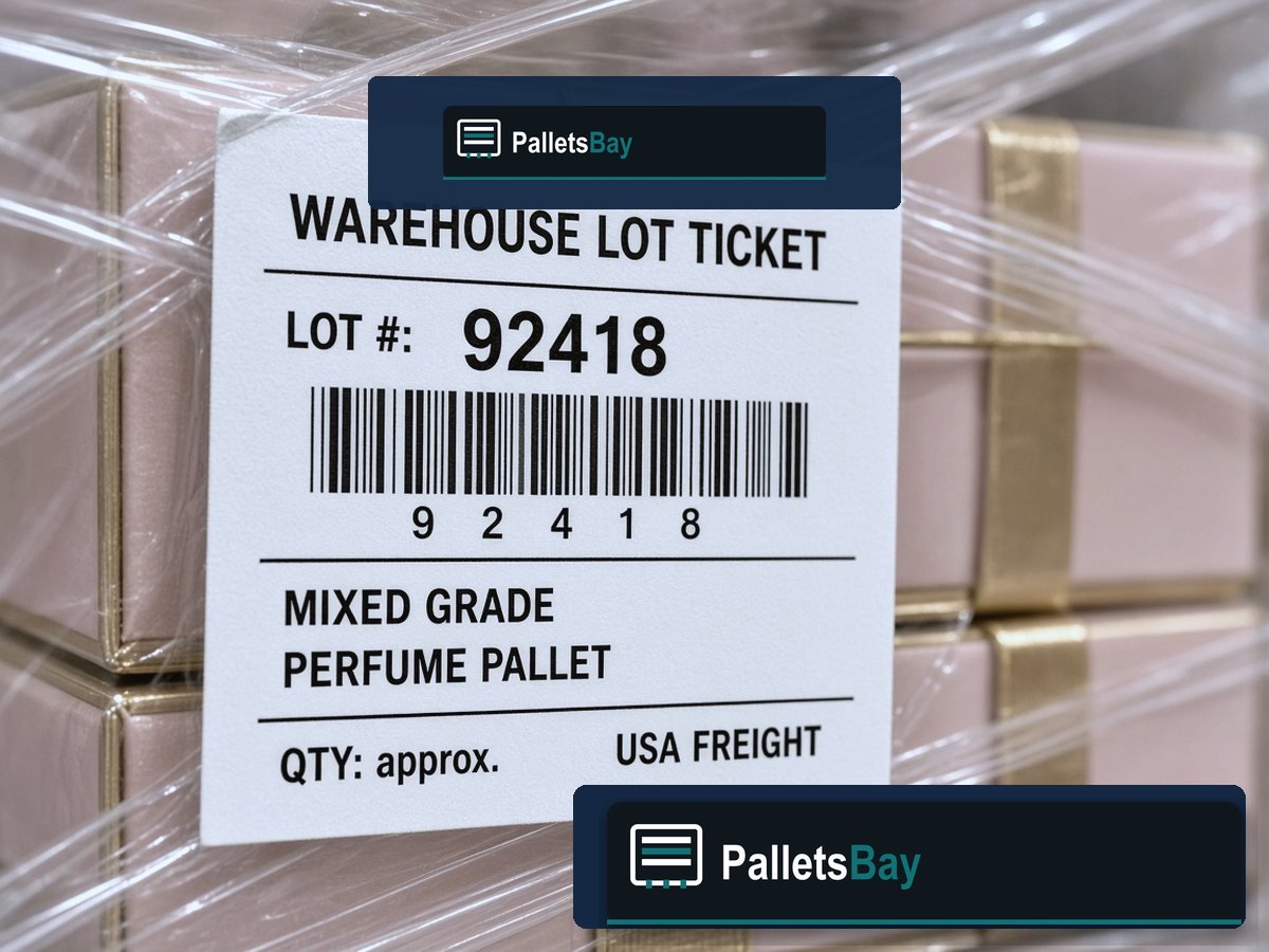 Versace Perfume Pallets — Lot ticket and wrap detail